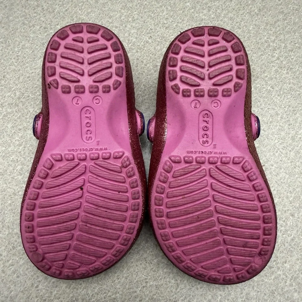 Crocs Classic Pink Glitter Lined Mary‎ Jane Slip On Shoes Youth Girls Size C 7